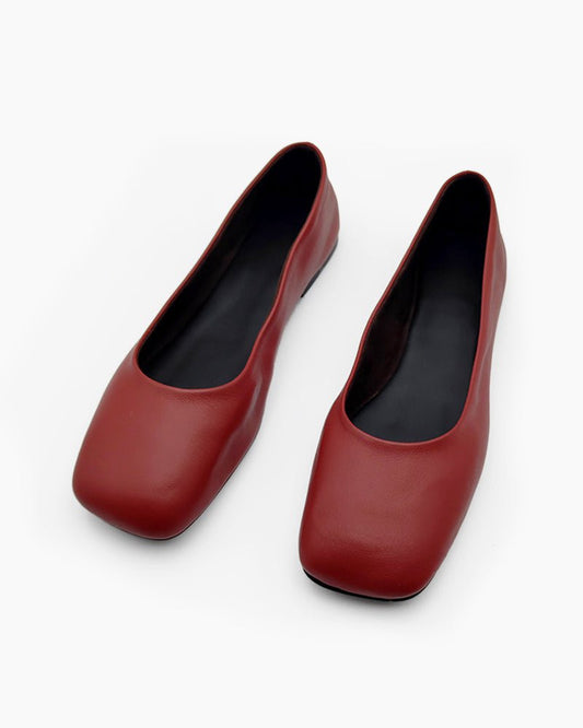 Square Toe Leather Slip-Ons Ballet Flats