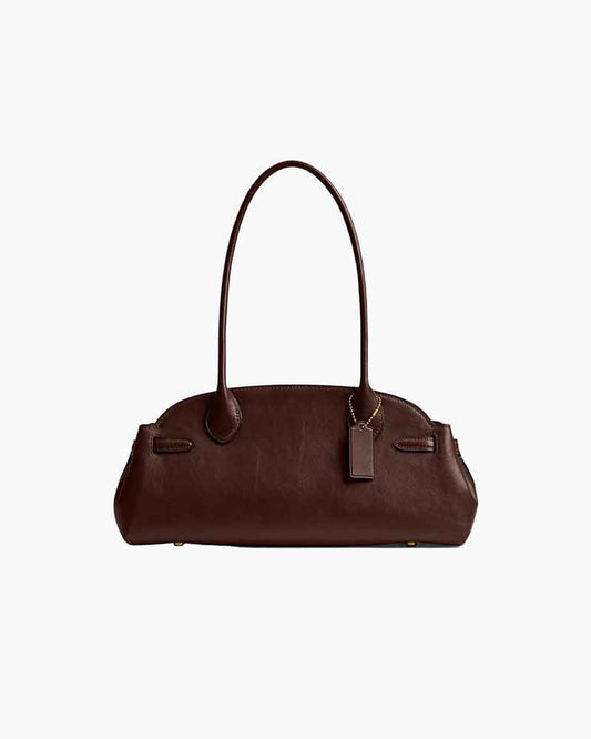 Elongated Leather Zip-Top Shoulder Bag