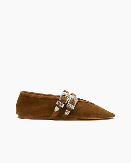 Women's Suede Ballerina Flats Western Buckle