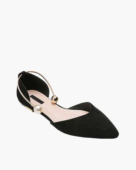 Pearl Buckle Pointed Toe Flat Loafers
