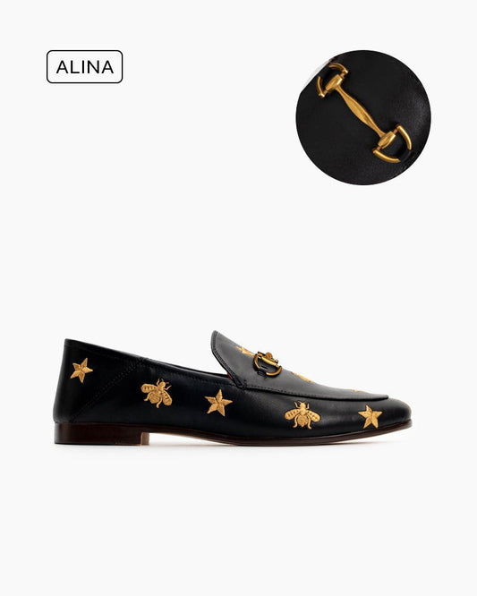 LarosaStyle loafers Alina Bee and Star Embroidery Leather Loafers