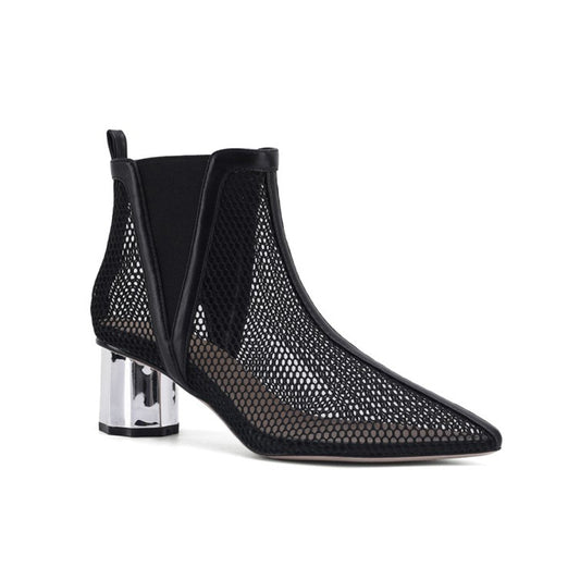 (Clean Up - US 6.5) Pointed Hollow Mesh Thick Heels Boots