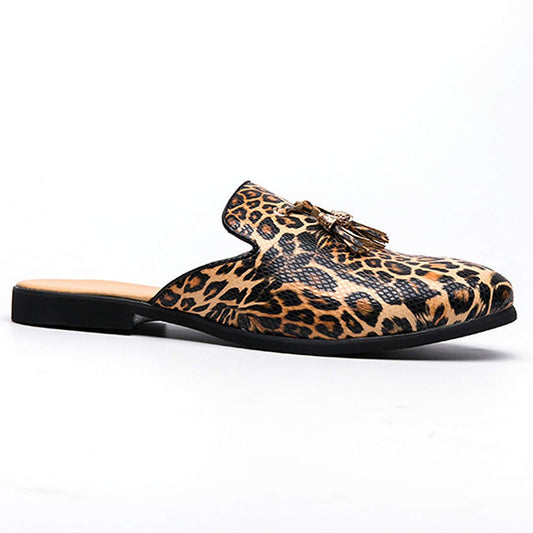 Men's Tassel Leopard Buckle Mules