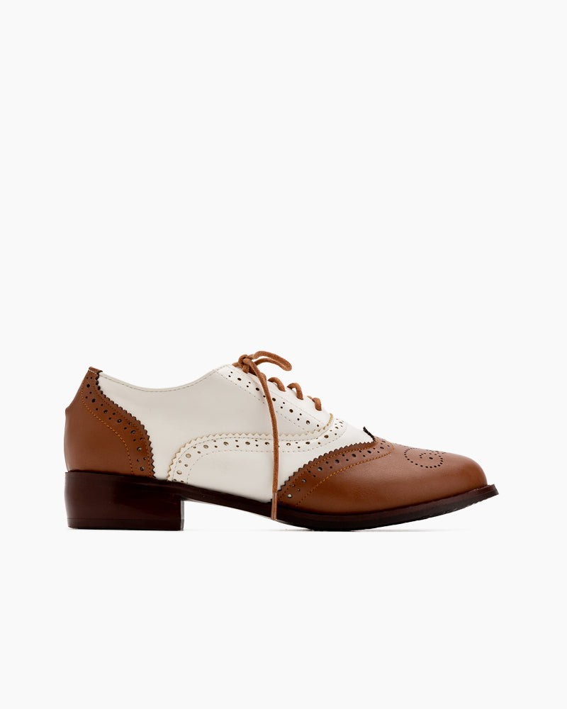 Perforated-Lace-up-Wingtip-Leather-Flat-Oxfords