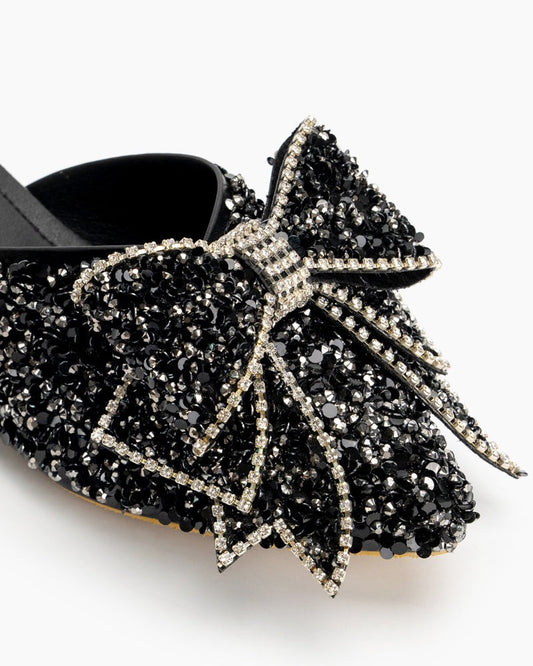 Rhinestones Bow Tie Slip on Backless Mules