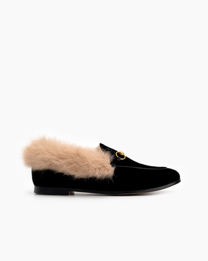 Classic-Horsebit-Velvet-Fur-Flat-Loafers