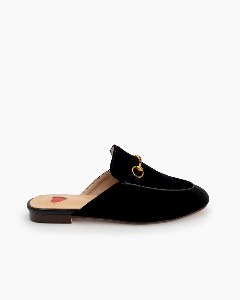 Horsebit-Heart-Velvet-Oxford-Slide-Slip On-Backless-Flat-Mules