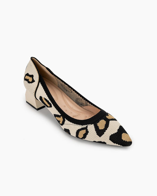 (Clean Up - US 9.5) Leopard Pattern Pointed-Toe Chunky Heels