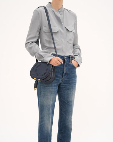 Small Leather Saddle Bag Curved Flap