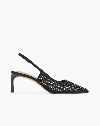 Crystal Embellishments Mid Heel Slingback Pumps