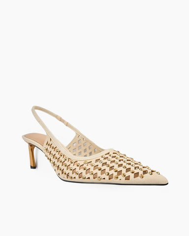 Crystal Embellishments Mid Heel Slingback Pumps