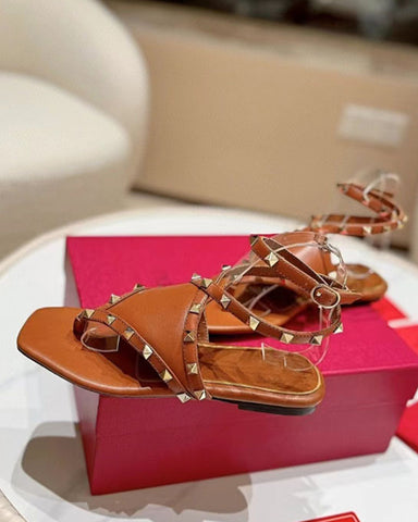 Studded Leather Thong Flats  Gladiator Sandals