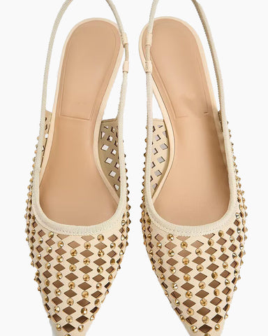 Crystal Embellishments Mid Heel Slingback Pumps