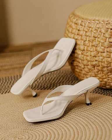 Minimalist Slip-On Kitten Heel Thong Sandals