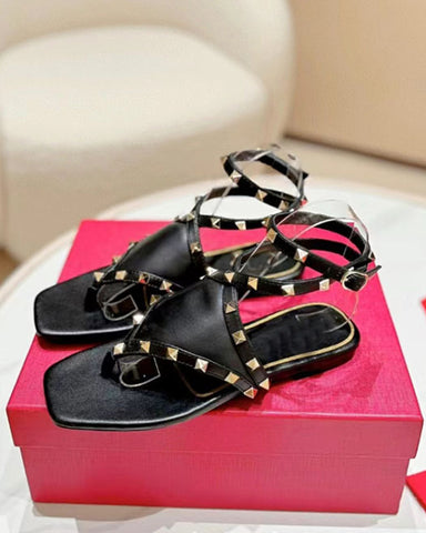 Studded Leather Thong Flats  Gladiator Sandals
