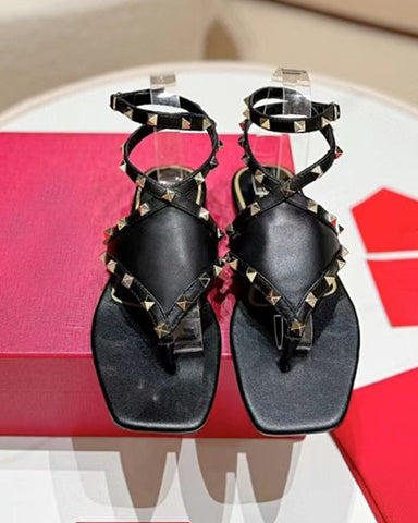 Studded Leather Thong Flats  Gladiator Sandals