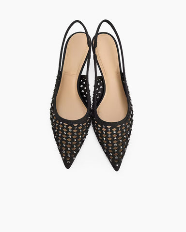 Crystal Embellishments Mid Heel Slingback Pumps