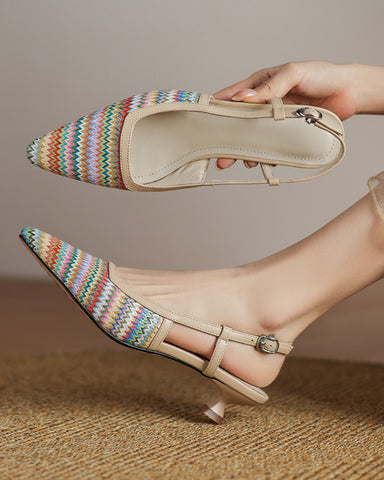 Colorful Chevron Pattern Slingback Kitten Heels Sandals
