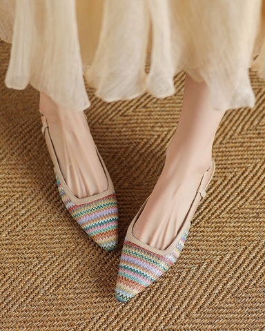 Colorful Chevron Pattern Slingback Kitten Heels Sandals