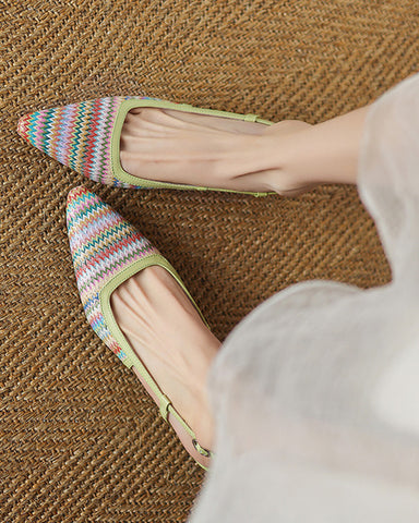 Colorful Chevron Pattern Slingback Kitten Heels Sandals