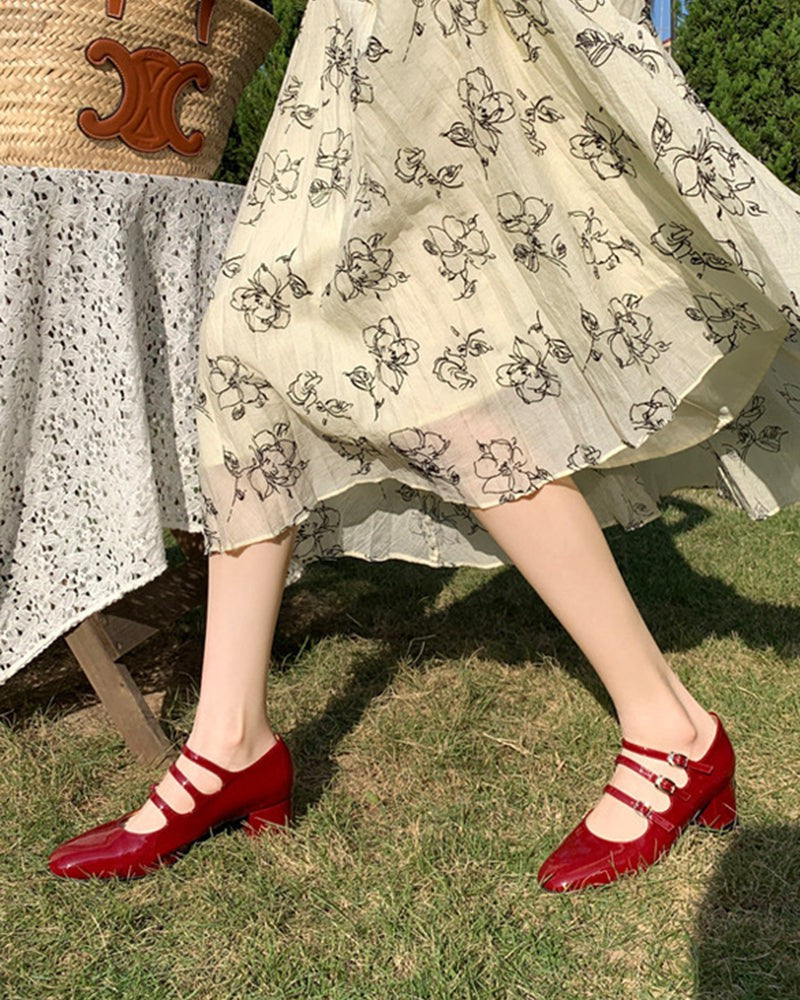 Mary Jane 3 Straps Chunky Block Heel Loafers