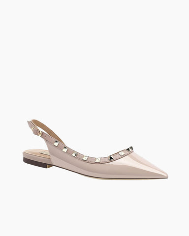 Pointed Toe Studded Slingback Flat Sandals