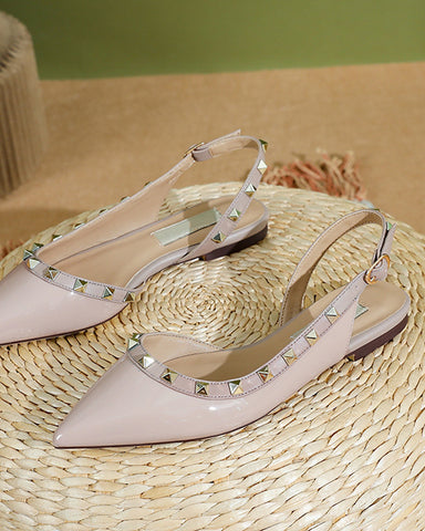 Pointed Toe Studded Slingback Flat Sandals