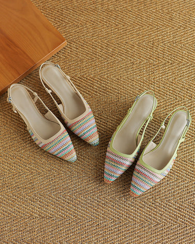 Colorful Chevron Pattern Slingback Kitten Heels Sandals