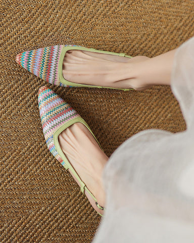 Colorful Chevron Pattern Slingback Kitten Heels Sandals