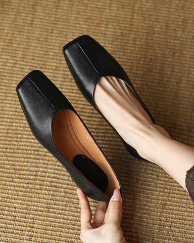 Minimalist Square Toe Leather Flat Loafers