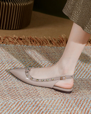 Pointed Toe Studded Slingback Flat Sandals