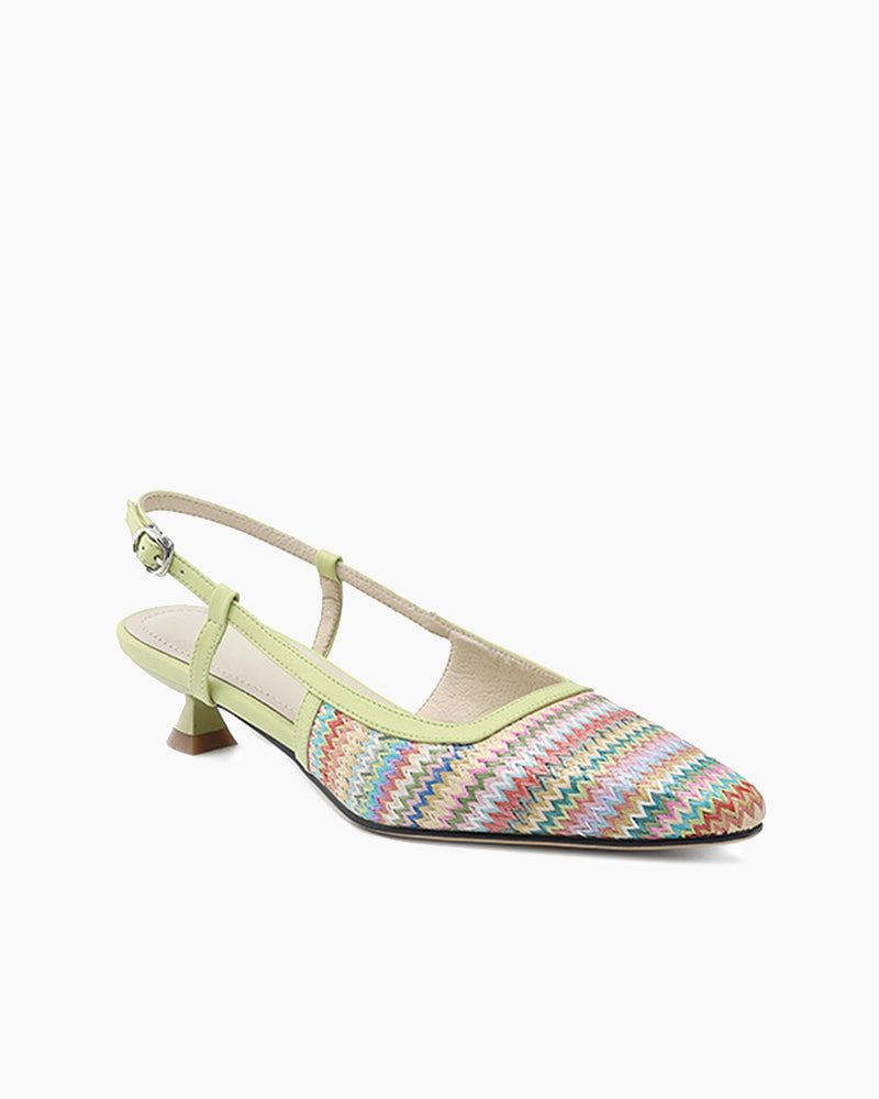 Colorful Chevron Pattern Slingback Kitten Heels Sandals