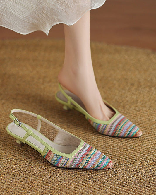 Colorful Chevron Pattern Slingback Kitten Heels Sandals