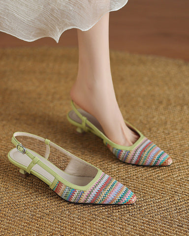Colorful Chevron Pattern Slingback Kitten Heels Sandals