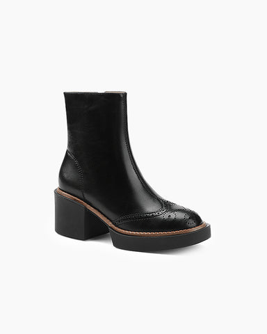 Carved Leather Thick-soled Chelsea Boots