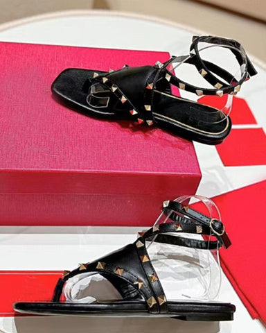 Studded Leather Thong Flats  Gladiator Sandals