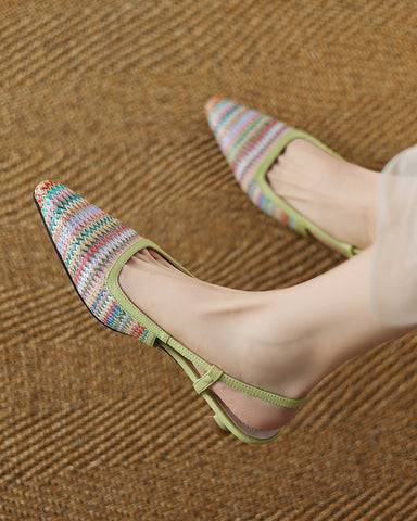Colorful Chevron Pattern Slingback Kitten Heels Sandals