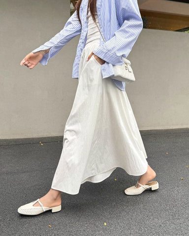 Retro Leather Hollow Out Slingback Block Heel Mules