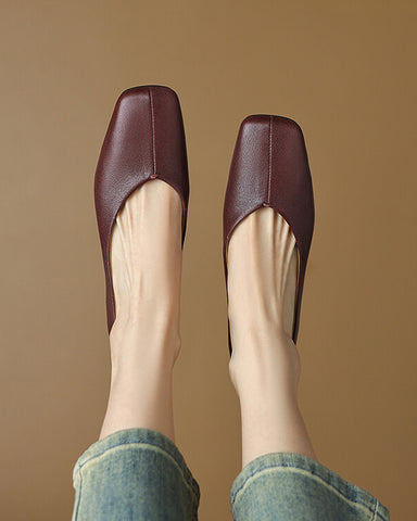 Minimalist Square Toe Leather Flat Loafers