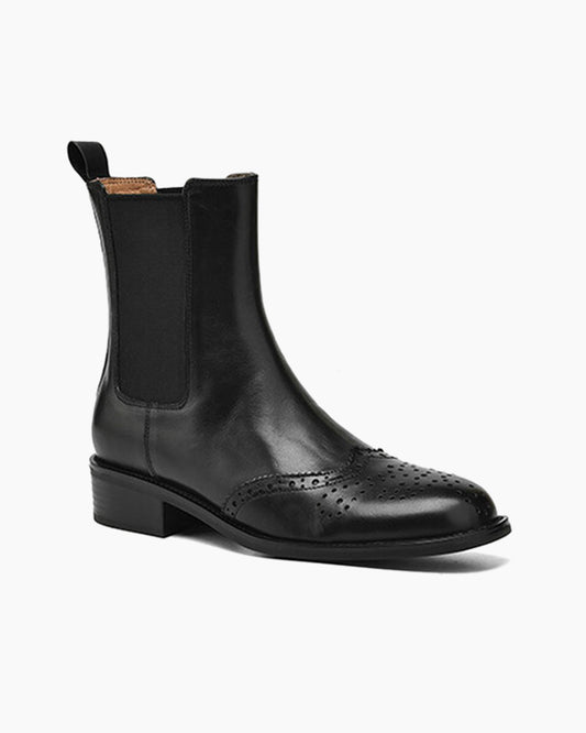 Leather Low Block Heel Chelsea Boots