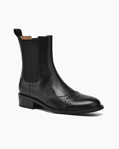 Leather Low Block Heel Chelsea Boots