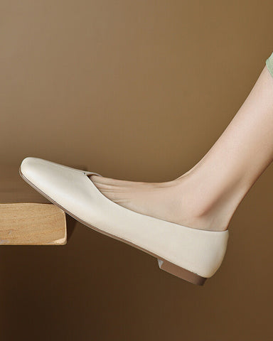Minimalist Square Toe Leather Flat Loafers