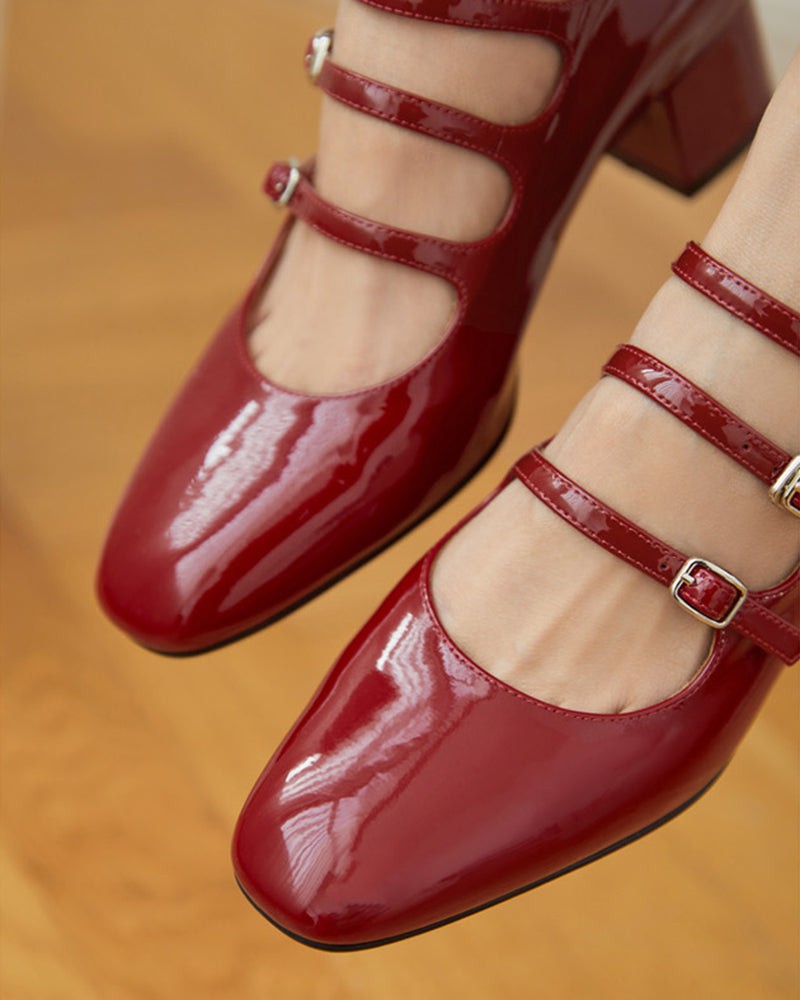 Mary Jane 3 Straps Chunky Block Heel Loafers