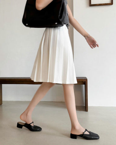 Retro Leather Hollow Out Slingback Block Heel Mules