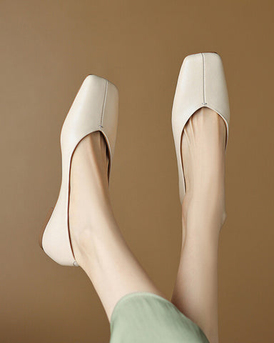 Minimalist Square Toe Leather Flat Loafers