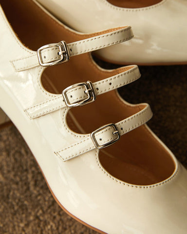 Mary Jane 3 Straps Chunky Block Heel Loafers