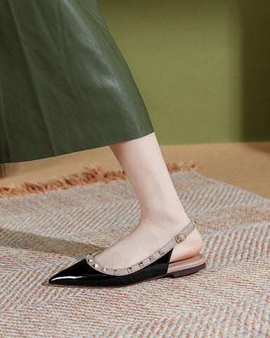 Pointed Toe Studded Slingback Flat Sandals