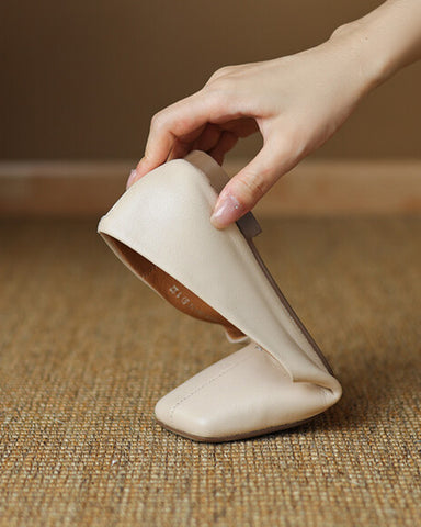 Minimalist Square Toe Leather Flat Loafers