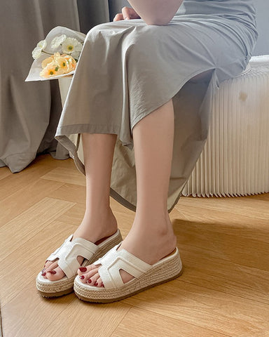 Textured Braided Espadrille Platform Slides Sandals