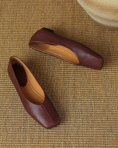 Minimalist Square Toe Leather Flat Loafers